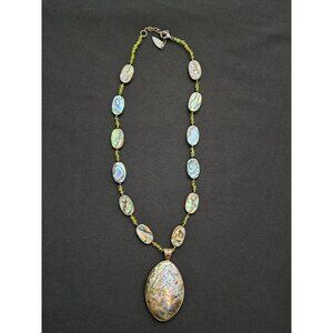 Vintage Coldwater Creek Abalone Shell & Peridot Beaded Necklace